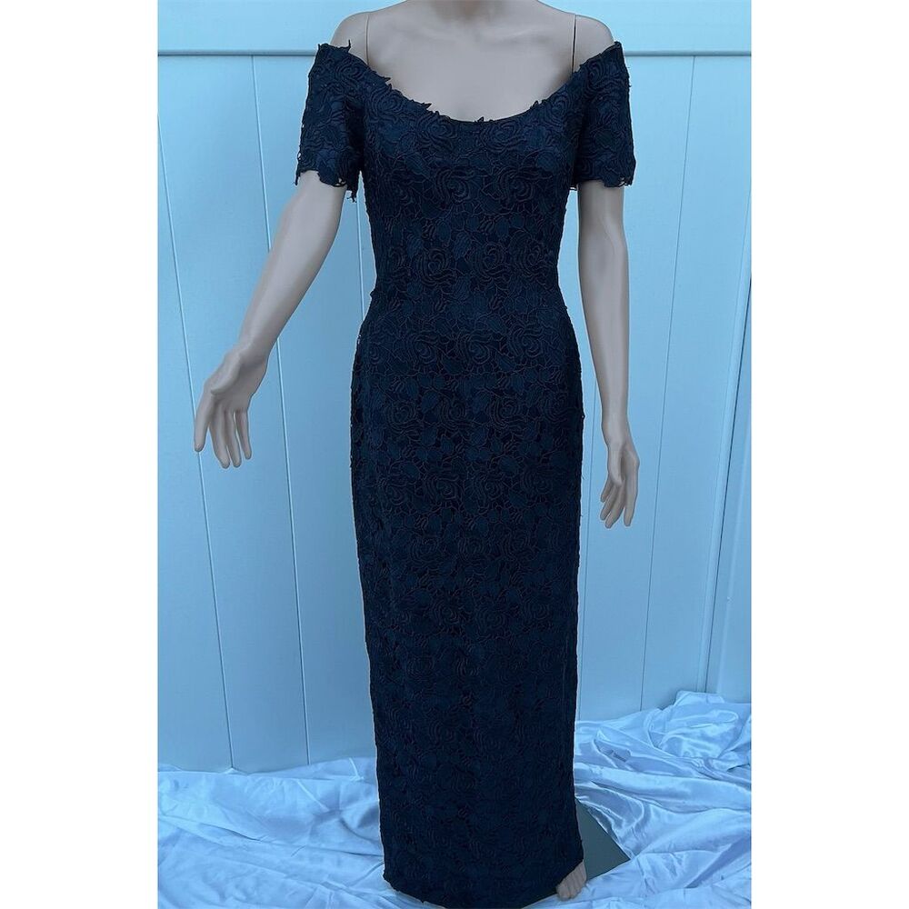 Helen Morley Women's Off-Shoulder Black Lace Dress Size 6 Knee Length